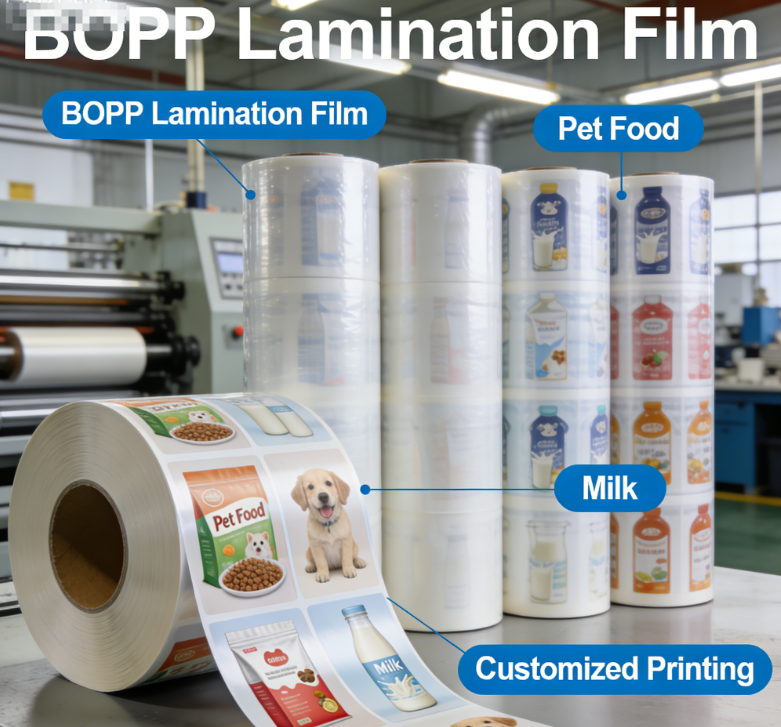Élelmiszer-minőségű BOPP lamináló fóliatekercs, egyedi nyomtatott, rugalmas csomagolófólia