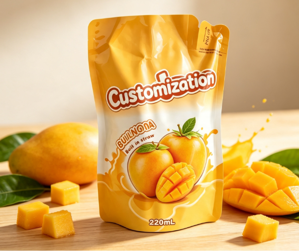 Multi Flavours 220 ml-es beépített szalmapréses tasakok Egyedi gyümölcspüré és -lé csomagoló zacskók