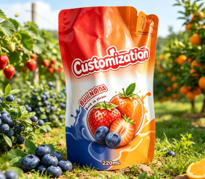 220 ml Mangó Gyümölcspüré Beépített szívószálas tasakok Egyedi nyomtatott italcsomagoló zacskók
